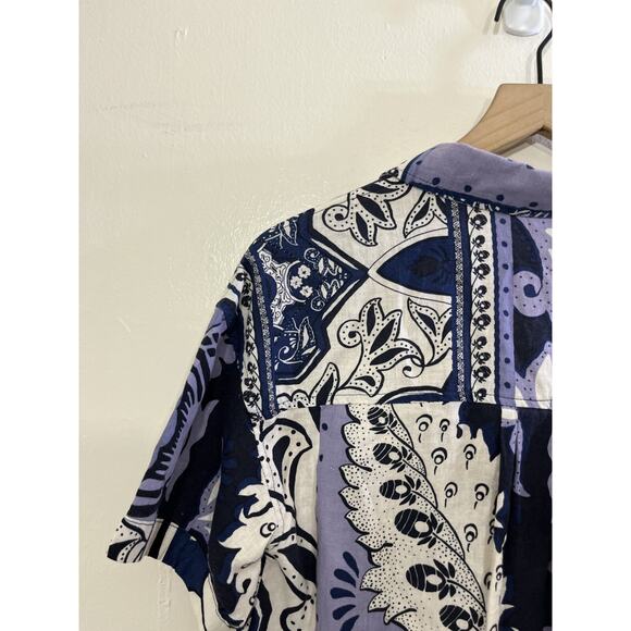 Festival Boho Linen Blend Beach Top XS Coastal Vacation Maximalist Resort Artsy - Picture 8 of 12